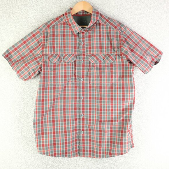 Mountain Hardwear Shirt Mens Large Green Red Tartan Plaid Button Up Vented - Picture 1 of 9